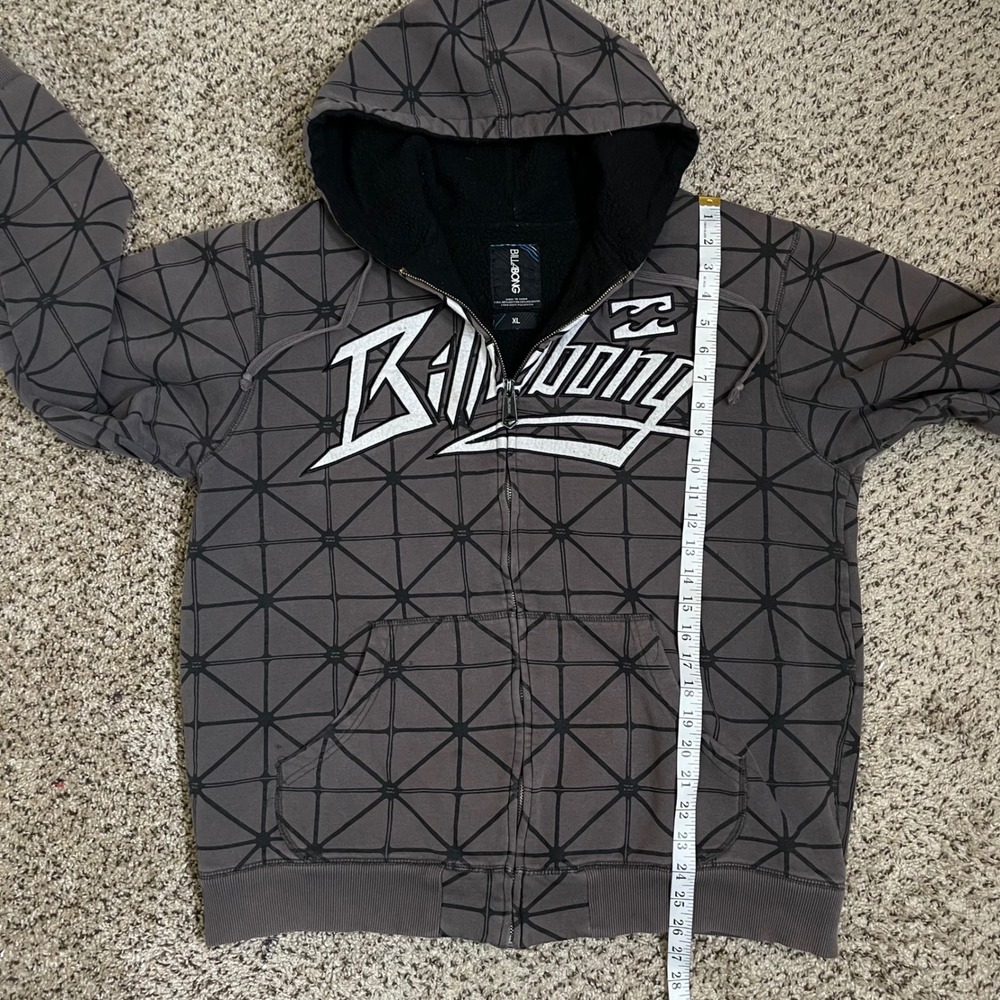 Vintage Billabong Mens Full Zip Geometric Hoodie XL Sherpa‎ Lined Y2K Surf Skate - Picture 10 of 10